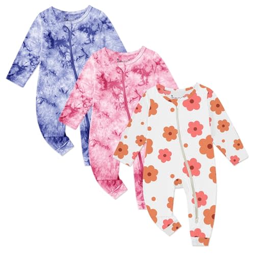 Jimonda Baby Girl Boys Bamboo Rayon Pajamas,Footless Pjs | Soft,breathable,skin-friendly fabric,2 Way Zipper,Tie-dye sleepwear,Long sleeve,cool and dry,stretchy,Zipper Guard, Durable