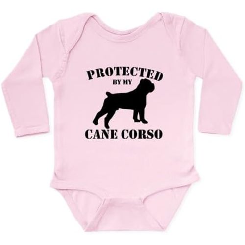 CafePress Protected by My Cane Corso Long Sleeve Infant Body Cute Long Sleeve Infant Baby Bodysuit Romper