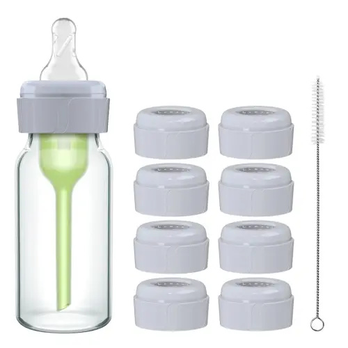 8pcs Replacement Baby Bottle Nipple Ring Collars w/Cleaning Brush for Dr. Brown's Narrow Bottles 4oz & 8oz | 1 Count(Pack of 8) BPA Free | Plastic & Glass Bottles | Mess-Free No Leak or Spills Collars