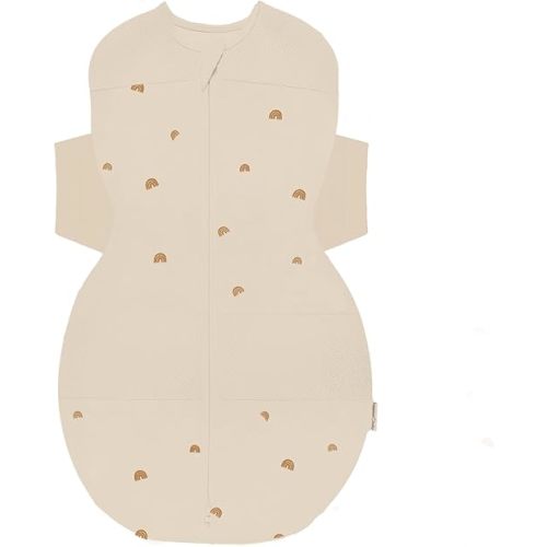 Happiest Baby SNOO Sleep Sack - 100% Organic Cotton Baby Swaddle Blanket - Doctor Designed Promotes Healthy Hip Development (Tan Rainbows, Medium)