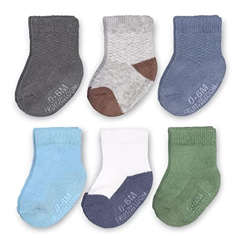 Fruit of the Loom All Weather Baby & Toddler Socks - Cotton Crew Socks with Grips for Boys, Girls and Unisex