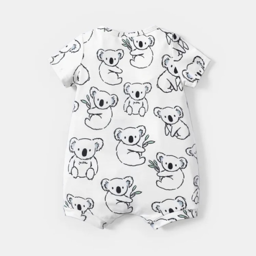 Baby Boy/Girl Grey Striped or Allover Bear Print Naia Short-sleeve Romper