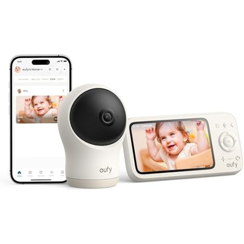 eufy Baby Monitor C10 with 2K HD Camera, 4.5" 480p Display, 4× Zoom, Pan-Tilt, Night Vision, Hybrid Wi-Fi & No Wi-Fi Connection, 12 H Battery, Motion, Cry, Noises, Temperature Alerts, 2-Way Talk, VOX