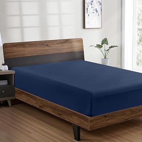 FreshCulture Twin XL Fitted Sheet Only - Hotel Quality Fitted Sheet Twin XL Size - Ultra Soft & Breathable - Brushed Microfiber - Deep Pocket - Cooling Fitted Sheets for Twin XL Size Bed (Navy Blue)