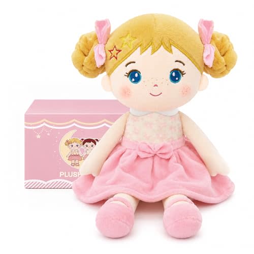 SQEQE Soft Baby Doll, 11" Plush Rag Dolls for 1 Year Old Girl Birthday Gift, First Baby Dolls Toys for Infant Toddler Kids Golden Blonde Hair