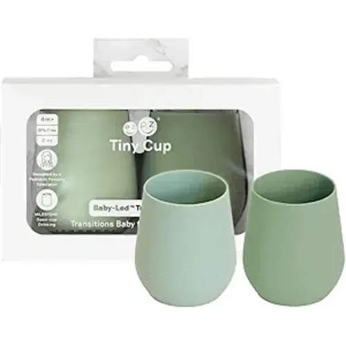 ezpz Tiny Cup (Sage/Olive) - 4 months+ - 100% Silicone Training Cup for Infants - Designed by a Pediatric Feeding Specialist - Baby-Led Weaning Essentials & Baby Gifts