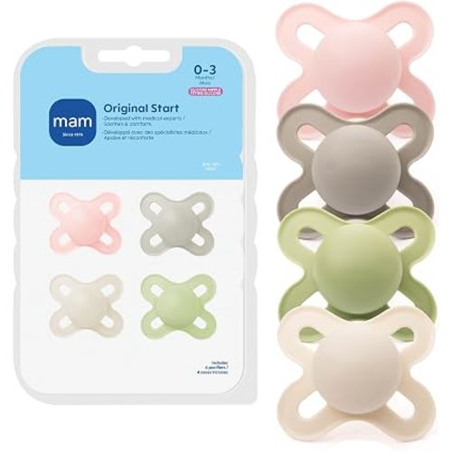 MAM Original Start Baby Pacifiers 0-3 Mths Skin Soft Silicone, 4 Pack