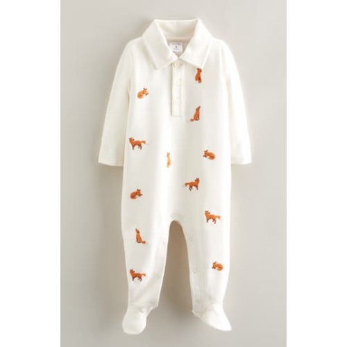 Embroidered Cotton Footie, 6m