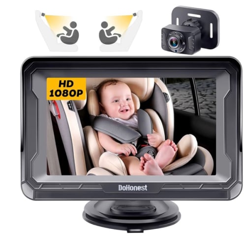 DoHonest Baby Car Camera HD 1080P - Rear-Facing Car Baby Monitor with Night Vision, Adjustable View Angle, Easy Setup, Anti-Glare Display, Safety for Kids & Infants