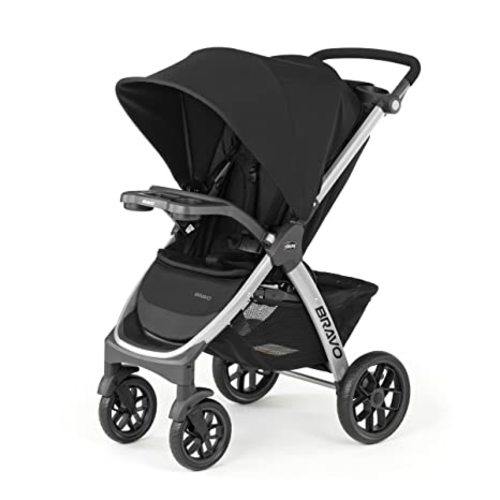 Chicco Bravo Primo ClearTex 3-in-1 Trio Travel System, Bravo Primo Quick-Fold Stroller with KeyFit Max Zip ClearTex Infant Car Seat and Base, Somerset/Black