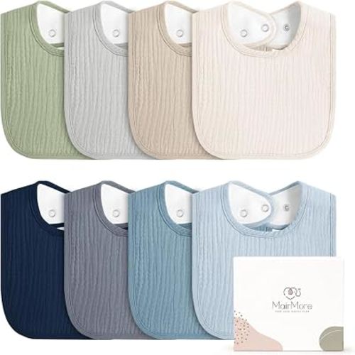 Muslin Baby Bibs, Drool Bibs for Boys and Girls, 8-Pack