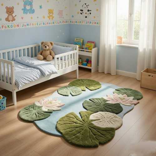 Handmade 3D Water Lily Tufted Rug - Aesthetics Lotus Pond Area Carpet - Irregular-Shaped Floral Rug.