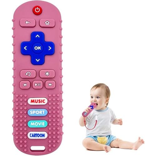 ROBBEAR 1 Pack Baby Teething Toys, Food Grade Silicone Remote Control Teether Toy for Babies 3 6 12 18 Months, TV Remote Shaped Chew Toys for Boys and Girls, Freezer BPA Free