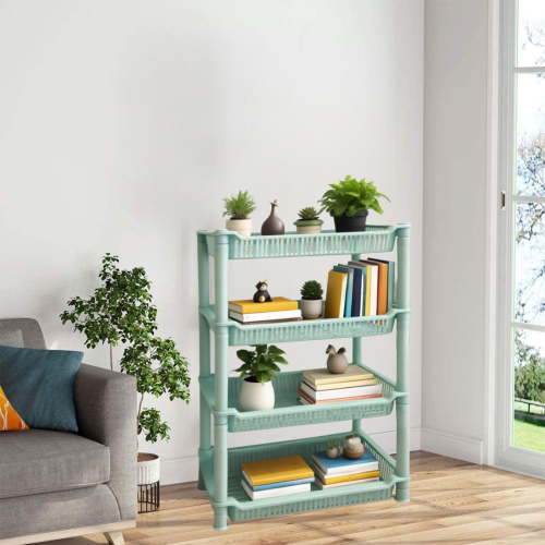 Leodye 4 Tier Bathroom Storage Open Shelf Unit, Free-Standing Metal Corner Rack Shelving for Kitchen, Living Room, Hallway
