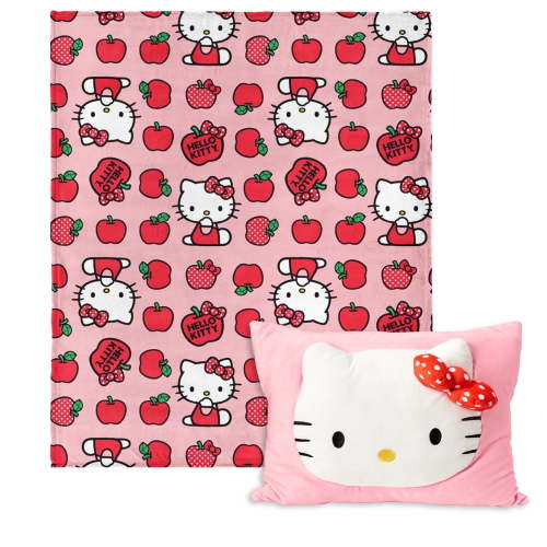 Sanrio Hello Kitty Forever Sweet Silk Touch Throw Blanket 50X60 inches with Plush Pocket Pillow 14X20 inches – Ultra Soft Plush Character Pillow for Kids