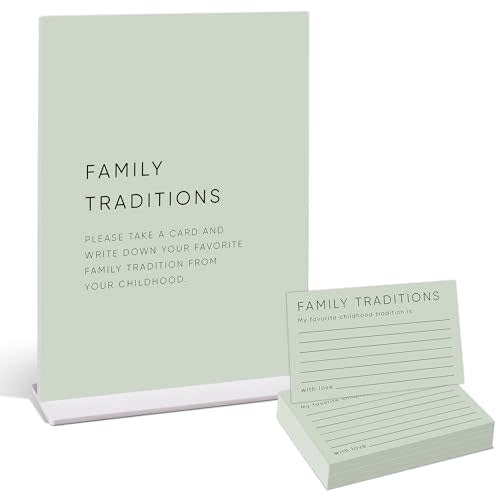 Family Traditions Baby Shower Games,Baby Shower Decorations,Baby Shower Signs,Gender Reveal Decorations,Baby Shower Bingo,1 Acrylic Sign with Stand and 50 Party Cards Set(Green03)