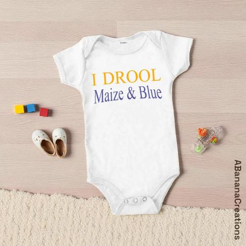 Toddler Maize Blue – I Drool Maize and Blue - Funny Onesie – University of Michigan Infant Bodysuit, Wolverine Baby Outfit, Baby Shower Gift