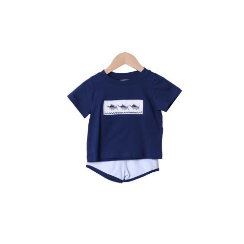 Smocked Swordfish Blue Stripe Short Set