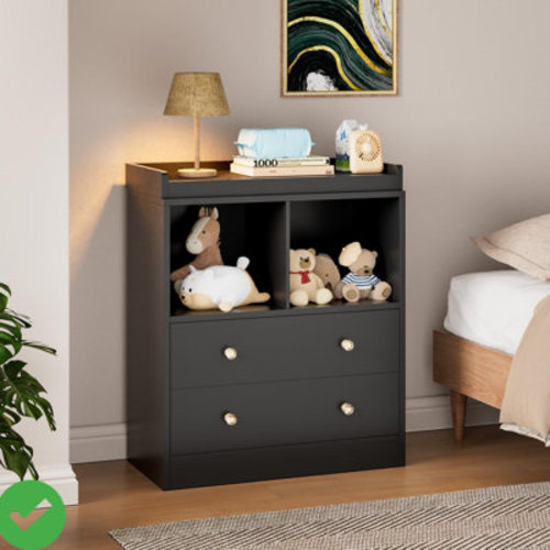 Baby Dresser Baby Changing Table, Changing Tablewith Pad, 2 Drawers and 2 Open Compartments | Wayfair