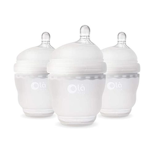 Olababy Gentle Silicone Baby Bottle, Anti-Colic, BPA Free, Easy to Clean and Wide Neck Baby Bottles Best for Breast Feeding Babies 3 Piece Set (4 Ounce, Frost) - 4 Ounce 3PK