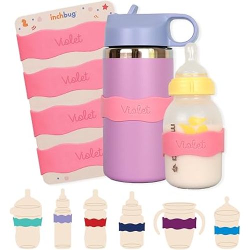InchBug Orbit Labels Silicone Bottle Bands, 4-Pack, Bubblegum Pink