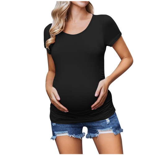 THDHVS Maternity Tops,Maternity T Shirts,Women's Maternity V Neck Short Sleeve Blouse Top Summer Fall Casual Shirts Black XL
