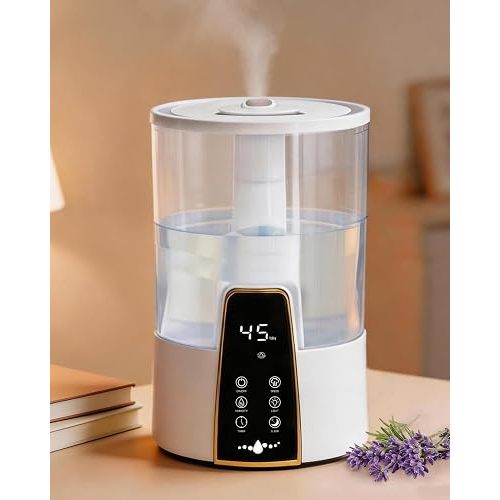 Humidifiers for Bedroom,1.06Gal(4L) Dishwasher Safe Design Easy to Clean,Top Fill,Night Light,Aroma Diffuser,Humidity Control,12H Timer,Sleep Mode,3 Level Mist,360° Nozzle,Home,Nursery,Off White