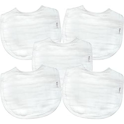 green sprouts Muslin Bibs Made from Organic Cotton| 4 Absorbent Layers Protect from sniffles, Drips, & drools | 100% Organic Cotton Muslin, Adjustable snap Closure, Machine Washable,5 Count