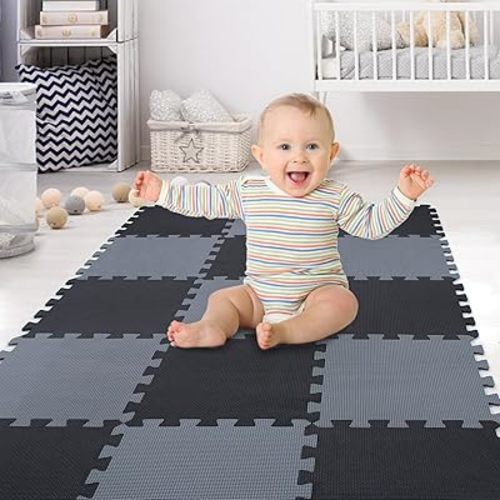 XMTMMD Soft Non-Toxic Foam Baby Play Mat | Toddler Playmat | EVA Foam Interlocking Tiles for Gym, Nursery, Playroom | 18 Squares Foam Floor Mats for Kids & Babies | Colorful Jigsaw Puzzle Play Mat
