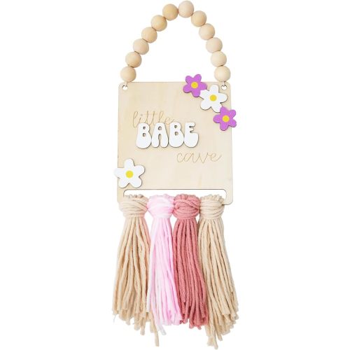 Little Babe Cave, Boho Style Wooden Bead Girls' Decor, Floral macrame Girls Sign, Daisy Sign - Nursery Decor