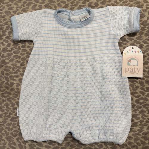 Blue and White Striped/Blue Trim Paty Romper