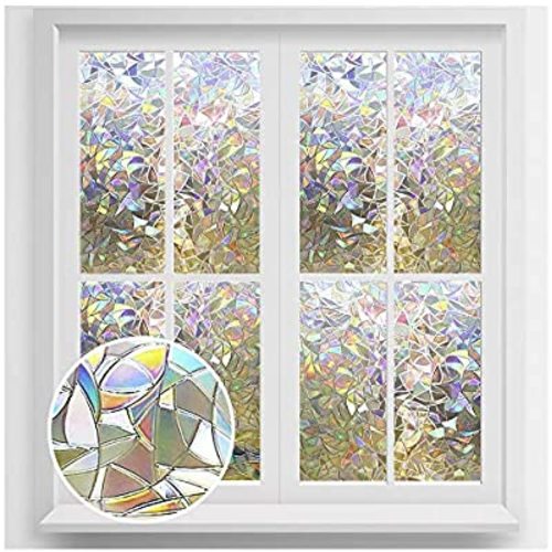 rabbitgoo Window Privacy Film, Rainbow Window Clings, 3D Decorative Window Vinyl, Stained Glass Window Decals, Static Cling Window Sticker Non-Adhesive, 17.7 x 78.7 inches - 17.7'' x 78.7'' (44.5 x 200 cm)