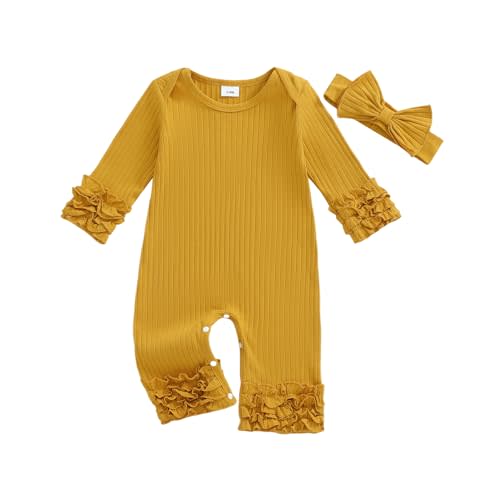 Newborn Baby Girl Clothes Jumpsuit Ruffle Romper Bodysuit Pants Headband One-Piece Coming Home Hospital Outfits