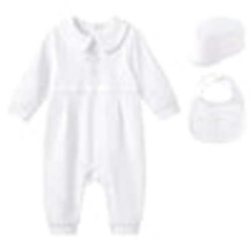 Baby Boy Baptism Outfit 3-Piece Set – White Christening Romper with Hat & Bib