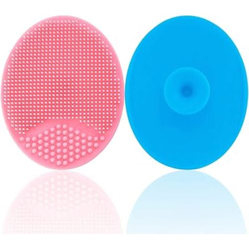 Baby Bath Silicone Cradle Cap Brush/Exfoliating and Massaging Brush/Soft Kids Washcloth (Blue + Pink)