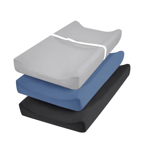 david's Kids 3 Pack Changing Pad Cover Set, Ultra Soft Breathable Cozy Microfiber Diaper Change Table Sheets for Baby Girls, Fit Most Changing Pads, Black & Grey & Navy Blue