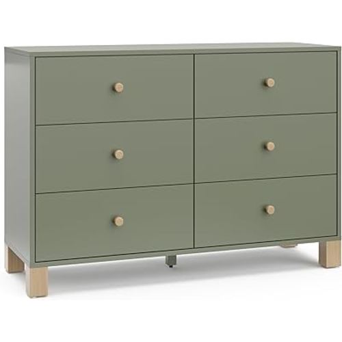 Storkcraft California 6-Drawer Double Dresser (Olive with Driftwood) - GREENGUARD Gold Certified, Interlocking Drawer System, Dresser Drawer Organizer for Kids Bedroom