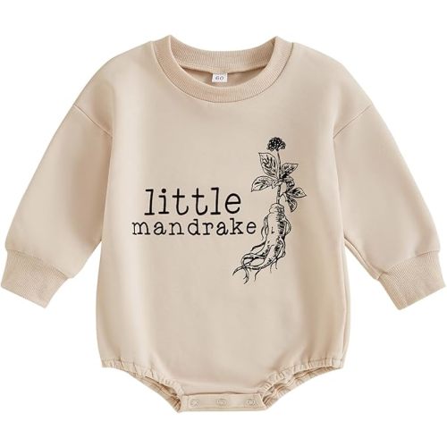 Gueuusu Unisex Baby Boy Girl Halloween Outfit Little Mandrake Bodysuit Long Sleeve Bubble Romper Magic Baby Outfit