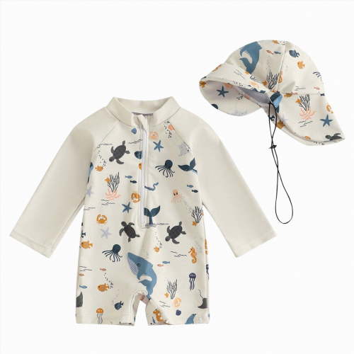 Hessimy Toddler Baby Boys Swimsuits Trunk Rashguard Top & Shorts Set,Toddler(White,0-3 Months)