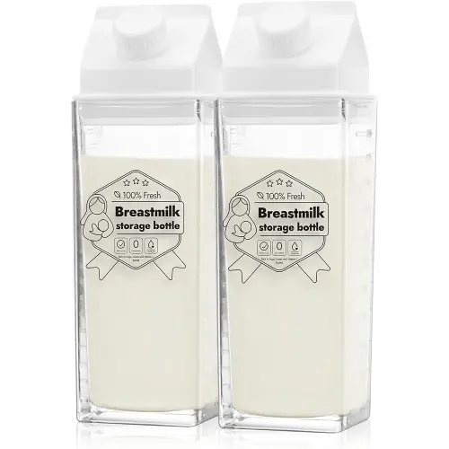 Papablic Glass Breastmilk Pitcher (2 Pack), 17 oz Breastmilk Storage Container for Breastfeeding, Reusable Milk Box Shaped Glass Pitcher for Fridge