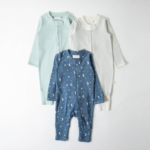 Picolette by Olivia Culpo Baby Boys' 3pk Long Sleeve Pajama Romper fold over footie cuff - Blue 0-3M