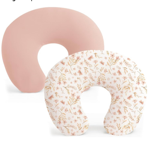 Konssy 2 Pack Nursing Pillow Covers, Stretchy and Soft Nursing Cover for Breastfeeding, Pillow Slipcover for Baby Girls Boys Newborn (Pink Spring, Pink)