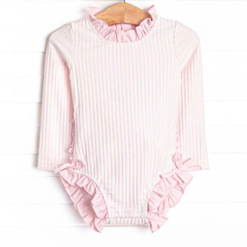 Sandy Shore Seersucker Long Sleeve One Piece Rash Guard, Pink – Stitchy Fish