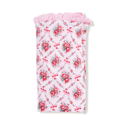 Ruffle Receiving Blanket, Rose Bow Lattice