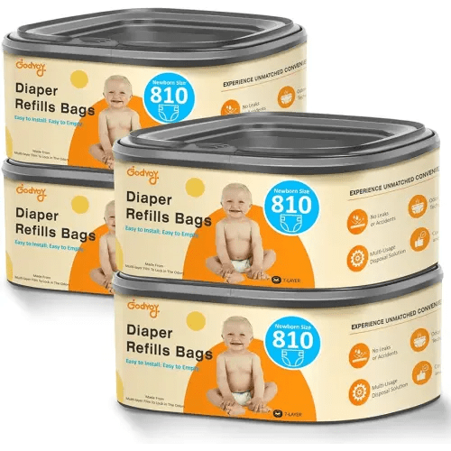 Jumbo Square Diaper Bags Refill Compatible with Diaper Genie Classic/Compact/Select Pails, Holds up to 810 Newborn-Sized Diapers, Odor Control & Durable Disposal Refill, Plant Scented, Pack of 4