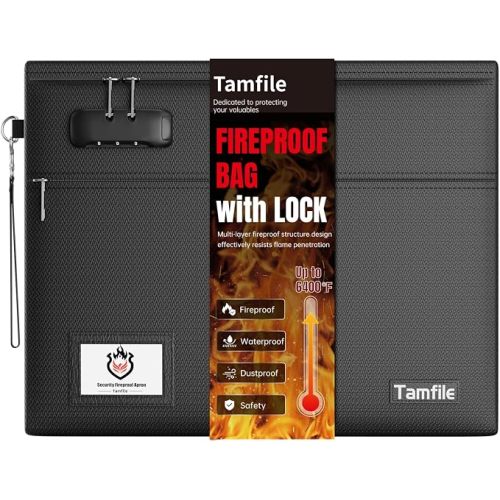 Tamfile Fireproof Document Bag with Lock,15x12 inch Heat Resistant Cash Bag