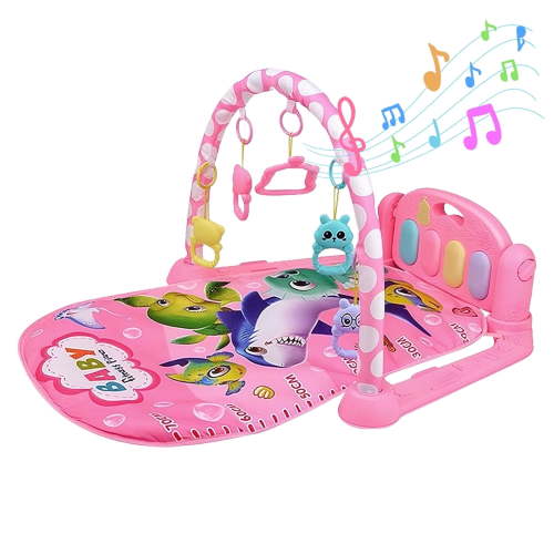 HDUTNGISN Baby Play Mat Gym with Piano & Toys-Tummy Time Activity Mat for Infants 0-12M (Pink)