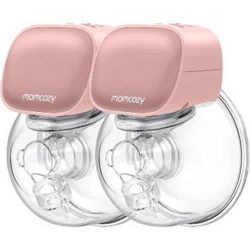 Momcozy 7-in-1 Wearable Portable Electric Hands-Free Double Breast Pump with 2 Modes & 5 Levels, Painless Breastfeeding Breastpump Worn in-Bra (Pink)