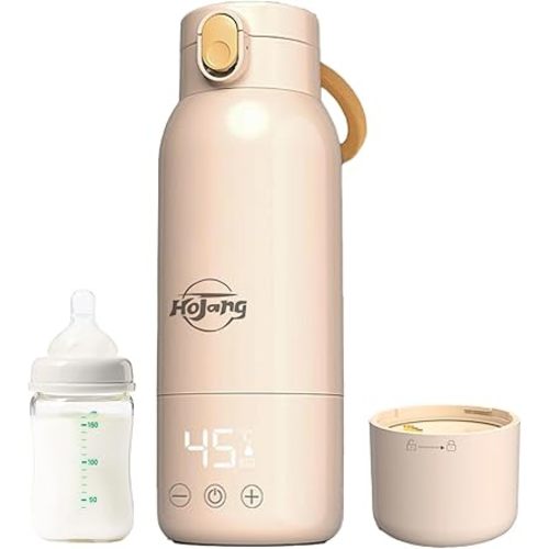 Portable Water/Milk Warmer for Outdoors, 91-135℉ Adjustable Electric Bottle with Self-Heating for Coffee/Tea/Baby, Carry On Your Person, 17.6 OZ, 8H Heat Retention, Touch Control, LED Display