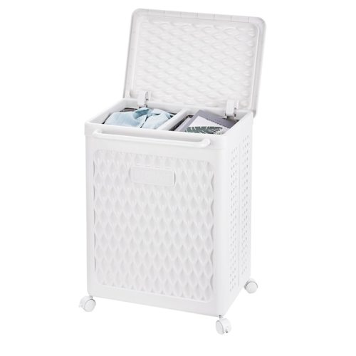 Vecelo 25 Inches Plastic Laundry Hamper with Lid Dual Compartments Rolling Laundry Basket with Wheels and Handle Collapsible Folding Laundry Organizer for Bathroom Bedroom in the Storage Bins & Baskets department at Lowes.com